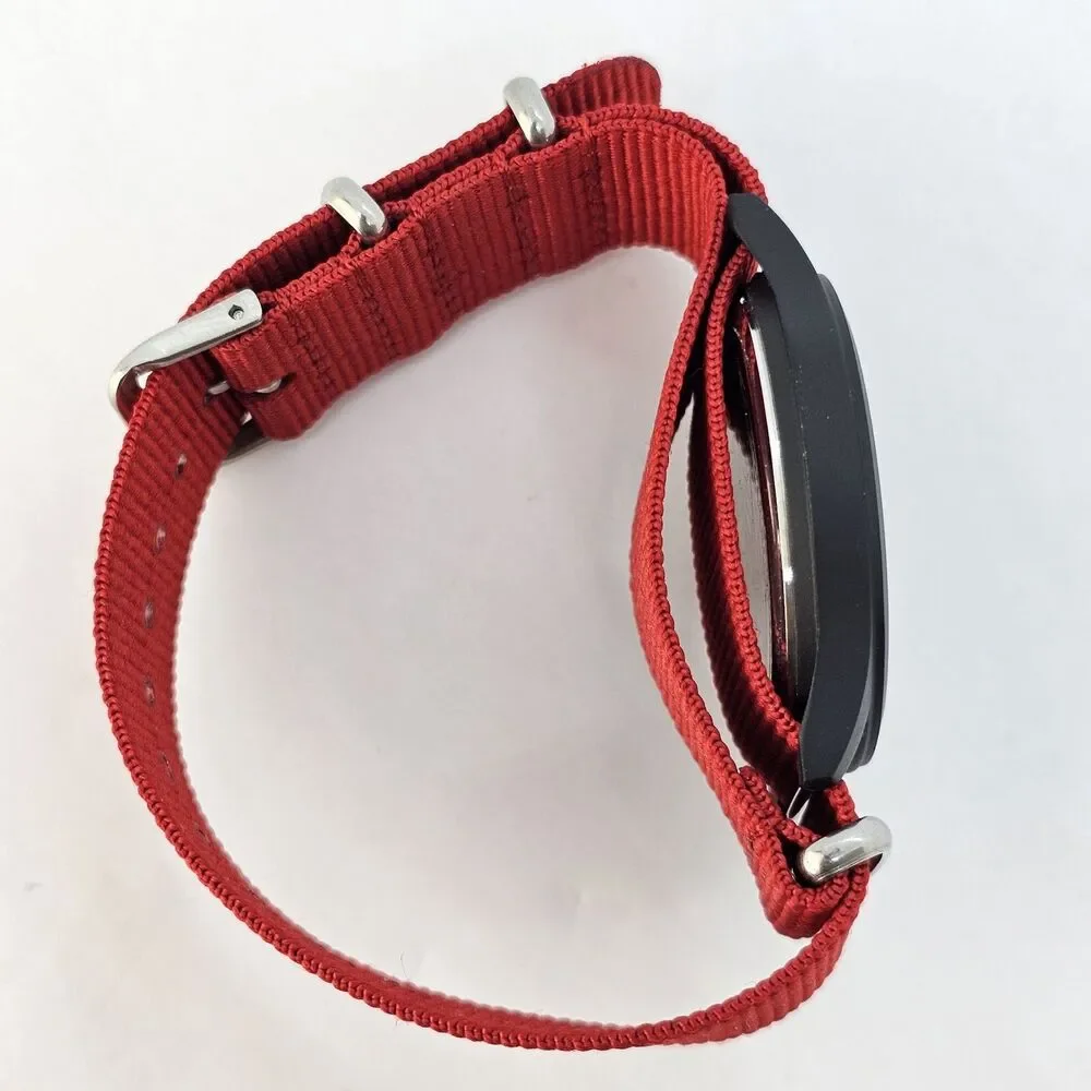Men's Field Watch 42MM Black Dial Black‎ Case Red Canvas Band